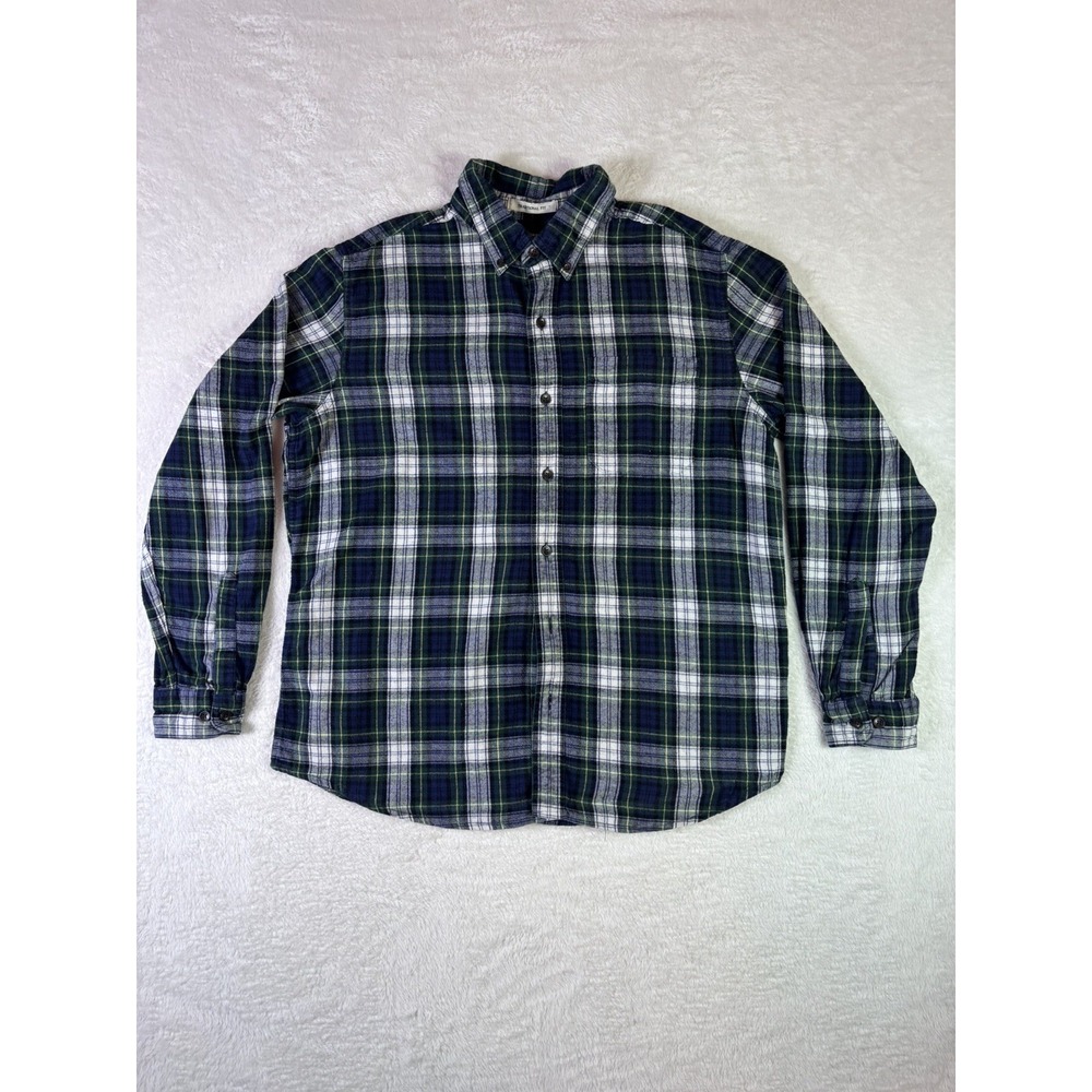 LL Bean Mens Scotch Plaid Flannel Shirt M Green Plaid Button Up traditional fit